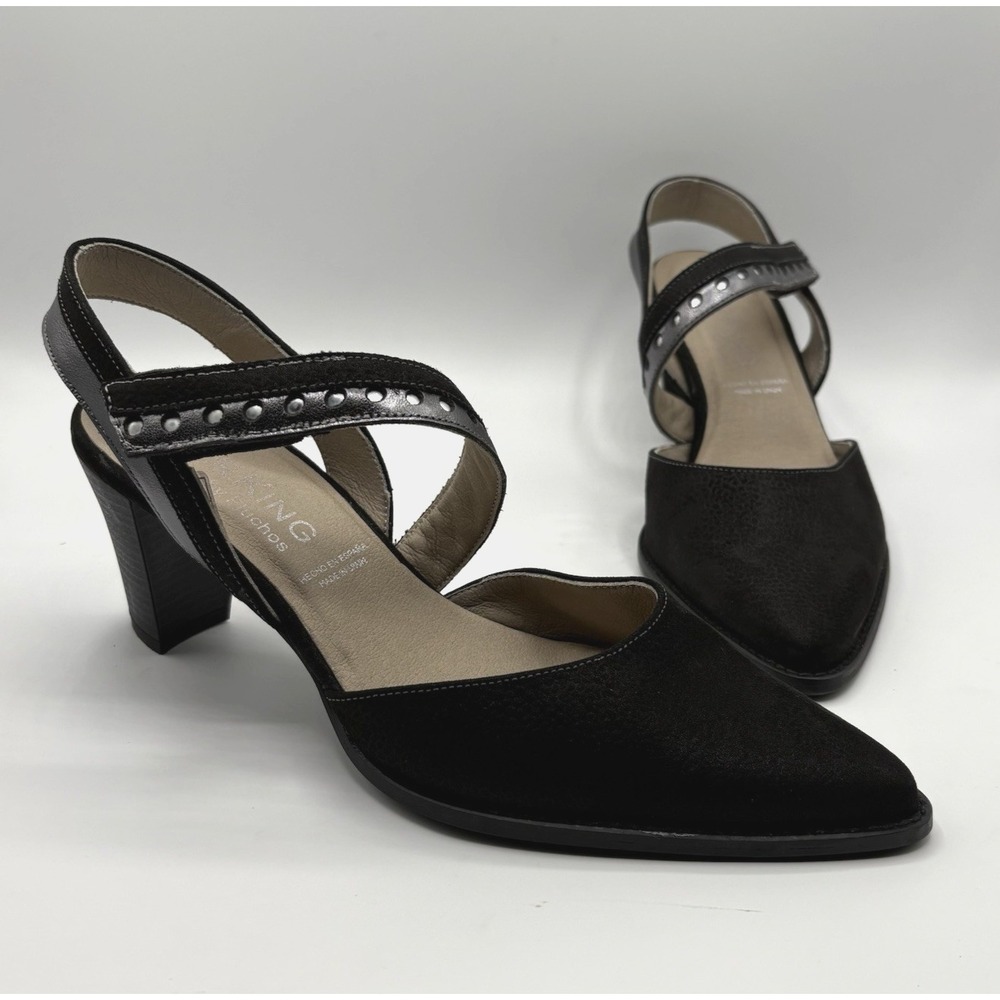 DORKING Dodi Heels Women's Size 38/US 7.5 Black/Charcoal Hook&Loop‎ Comfort Shoe